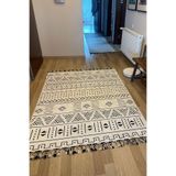 CENTER AVM Beyaz Siyah Salon Halısı Makinede Yıkanabilir Kaymaz Taban Halı
