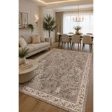 CENTER AVM Çiçekli Gri 200x300 6m2 Halı Salon Halısı Makinede Yıkanabilir Kaymaz Taban Saçaksız Halı
