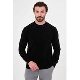 Centilmen Düz Slim Fit Bisiklet Yaka Şönil Erkek Triko Kazak 11604 - Siyah - XL