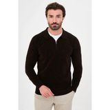 Centilmen Düz Slim Fit Polo Yaka Fermuarlı Şönil Erkek Triko Kazak 11603 - Kahve - XL