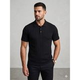 Centilmen Kip Erkek Siyah Çizgili Dokulu Polo Yaka T-Shirt 10132 - XL