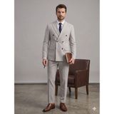 Centilmen Selim Havan Erkek Modern Fit Çizgili Kruvaze Ceket 0014 - Gri - 48