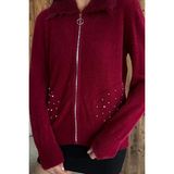 Cep Boncuklu Şardonlu Triko Ceket (S,m,l,xl Uyumludur) P-00018219 - Bordo - Standart