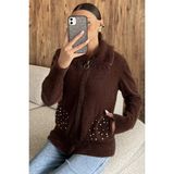 Cep Boncuklu Şardonlu Triko Ceket (S,m,l,xl Uyumludur) P-00018219 - Kahve - Standart