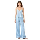 Cep Detaylı Viskon Kumaş Normal Bel Bağcıklı Geniş Paça Çizgili Pijama Pantolon