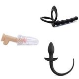 Cep Vajinası Erkek Mastürbatörü + Silikon Anal Boncuklar Penis Halkalı + Silikon Anal Tıkaç Hayvan Kuyruğu
