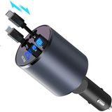 Cepini 120w Geri Çekilebilir Hızlı Araç Şarj Aleti, 4'ü 1 Arada, Geri Çekilebilir Kablolar ve 2 Bağlantı Noktası 12V -24V Kamyon Araç Şarj Cihazı - Siyah