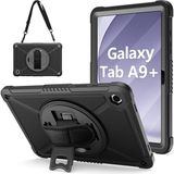 CepLab Samsung Galaxy Tab A9 Plus X210 X218 11 Inç Kılıf Ultra Koruma Zırh Askılı Silikon Tablet Kılıfı - Siyah