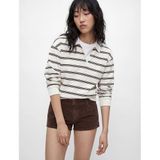 Cepli Çizgili Düğmeli Uzun Kollu Polo Yaka Rahat Kalıp Sweatshirt