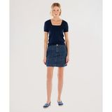Cepli Detaylı Kısa Denim Etek - Lacivert - 36