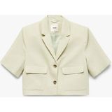 Cepli Düğmeli Kısa Kollu Astarlı Keten Crop Blazer Ceket