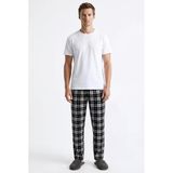 Cepli Ekose Desenli Pamuk Pijama Altı - Siyah