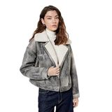 Cepli Fermuarlı Eskitilmiş Süet Görünümlü İçi Suni Kürklü Crop Biker Mont