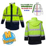 Cepli Reflektif M Beden Fosforlu Fermuarlı Kaban Kapüşonlu Parka Sarı Lacivert Kaban İşçi Parkası