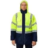 Cepli Reflektif Xl Beden Fosforlu Fermuarlı Kaban Kapüşonlu Parka Sarı Lacivert Kaban İşçi Parkası