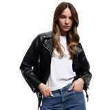 Cepli Uzun Kollu Fermuarlı Kruvaze Suni Deri Biker Ceket