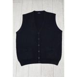 Cepli V Yaka Battal (Büyük Boy) Düğmeli Yünlü Triko Yelek LACİVERT 5XL