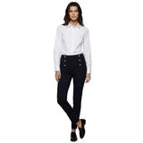Cepli Yüksek Bel Düğme Detaylı Slim Fit Düz Paça Kumaş Pantolon