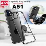 Ceponya Galaxy A51 Yüzüklü Standlı Köşeleri Renkli Şeffaf Kılıf