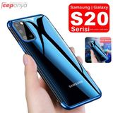 Ceponya Galaxy S20 Köşeleri Renkli Kamera Korumalı Şeffaf Silikon Kılıf