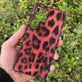 CepStok Samsung Galaxy S24 Ultra Kılıf Leopar Desenli Içi Kadife Kapak - Kırmızı