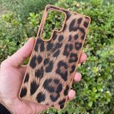 CepStok Samsung Galaxy S25 Ultra Kılıf Leopar Desenli Içi Kadife Kapak - Açık Kahve