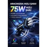 Cepsuar 75W Hızlı Araç Şarj Cihazı Usb-C Pd Qc 3.0 3 Çıkışlı Çakmaklık Telefon Şarj Adaptörü - Siyah