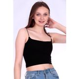 Cepteavm Kadın Siyah Ip Askılı Crop Fit Bluz