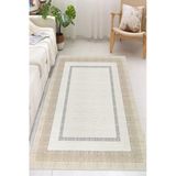 Çerçeve Desenli Dekoratif Kaymaz Taban Yıkanabilir Halı Salon Halısı Krem 50 X 60 Cm