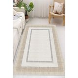 Çerçeve Desenli Dekoratif Kaymaz Taban Yıkanabilir Halı Salon Halısı Krem 60 X 100 Cm