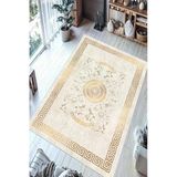 Çerçeveli Gold Desenli Baskılı Kaymaz Yıkanabilir Salon Oturma Odası Mutfak Balkon Halısı Yolluk 100 X 300 Cm Gold