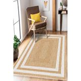 Çerçeveli Jüt Görünümlü Dijital Baskı Yıkanabilir Kaymaz Taban Halı Mutfak Halısı Salon Halısı 200 X 290 Cm Beyaz