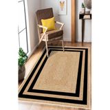 Çerçeveli Jüt Görünümlü Dijital Baskı Yıkanabilir Kaymaz Taban Halı Mutfak Halısı Salon Halısı 80 X 150 Cm Siyah