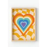 Çerçeveli Kalp Tablosu – Renkli Retro Kalp Desenli Modern Poster, Dekoratif Duvar Dekoru Bej 21 x 30