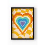 Çerçeveli Kalp Tablosu – Renkli Retro Kalp Desenli Modern Poster, Dekoratif Duvar Dekoru Siyah 10 x 15