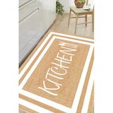 Çerçeveli Kitchen Yazılı Baskılı Kaymaz Yıkanabilir Mutfak Halısı Yolluk 80 X 200 Cm Beyaz