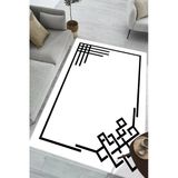 Çerçeveli Modern Desen Baskılı Yıkanabilir Kaymaz Salon Oturma Odası Yatak Odası Halısı Yolluk 100 X 300 Cm Beyaz