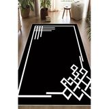 Çerçeveli Modern Desen Baskılı Yıkanabilir Kaymaz Salon Oturma Odası Yatak Odası Halısı Yolluk 120 X 180 Cm Siyah