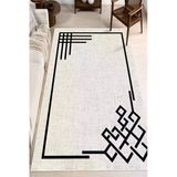 Çerçeveli Modern Desen Baskılı Yıkanabilir Kaymaz Salon Oturma Odası Yatak Odası Halısı Yolluk 160 X 230 Cm Gri