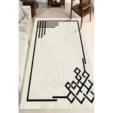 Çerçeveli Modern Desen Baskılı Yıkanabilir Kaymaz Salon Oturma Odası Yatak Odası Halısı Yolluk 80 X 250 Cm Gri