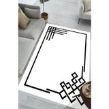 Çerçeveli Modern Desen Baskılı Yıkanabilir Kaymaz Salon Oturma Odası Yatak Odası Halısı Yolluk