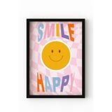 Çerçeveli Motivasyon Tablosu – Smile Happy Yazılı Poster, Renkli Dekoratif Duvar Dekoru Siyah 21 x 30