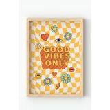 Çerçeveli Retro Poster – Good Vibes Only Yazılı Duvar Tablosu, Renkli Dekoratif Ev Dekoru Sarı 10 x 15