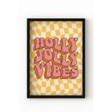 Çerçeveli Retro Poster – Holly Jolly Vibes Yazılı Renkli Tablo, Dekoratif Duvar Dekoru Siyah 30 x 40