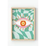 Çerçeveli Soyut Tablo – Göz Figürlü Modern Poster, Dekoratif Ev Duvar Dekoru Bej 30 x 40