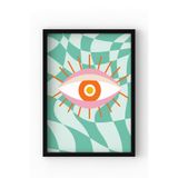 Çerçeveli Soyut Tablo – Göz Figürlü Modern Poster, Dekoratif Ev Duvar Dekoru Siyah 10 x 15
