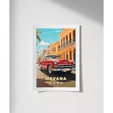 Çerçevesiz Poster Havana Sokaklarında Klasik Bir Araba