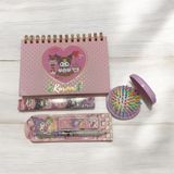 Çerçi Melek Tasarımlı Kırtasiye Seti (Spiral Defter, Uçlu Kalem+Uç, Tükenmez Kalem ve Taraklı Ayna - 7134P - Pudra