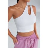 Çerçici Beyaz Tek Omuz Cut Out Detaylı Crop Top Bluz