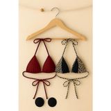 Çerçici Leopar Desenli Ve Bordo Minimal Kesim Üçgen Bikini Üstü